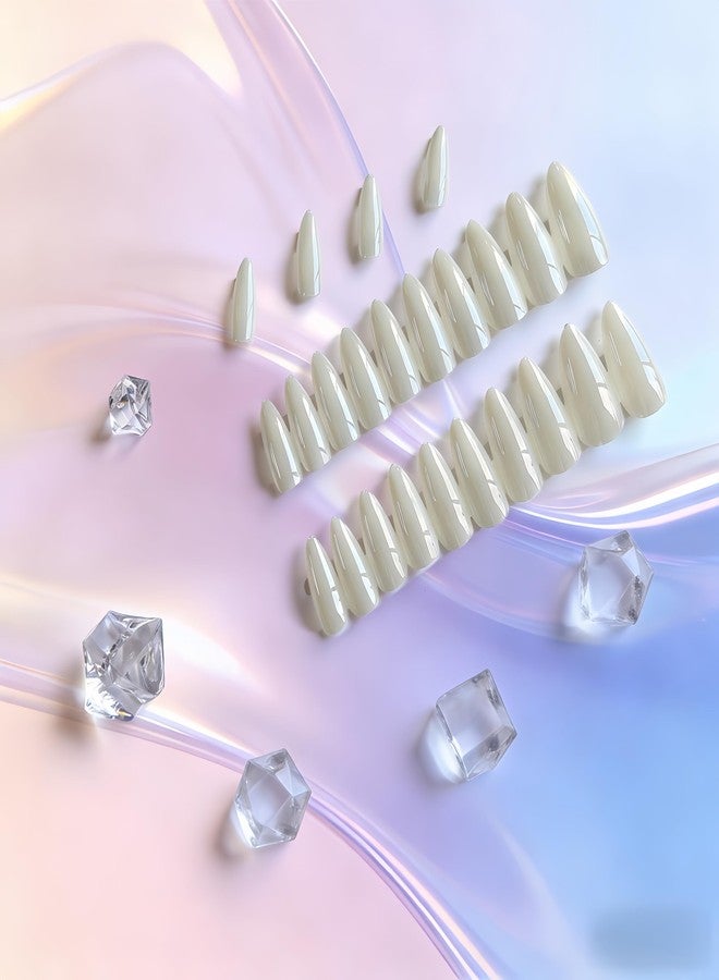 KQueenest Press On Nails Almond - Chrome Press On Nails Medium, Opaque Neutral Milky White Fake Nails with a Glazed Donut Finish, Thick Sparkly Soft Gel Glue on Nails for Women Bridal Wedding 24 Pcs - Image 3